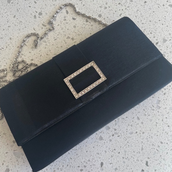 Black satin rhinestone clutch | 8โ x 4โ - Picture 5 of 16